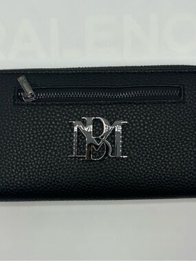 Badgley Mischka Black Pebbled Vegan Leather Zip Wallet